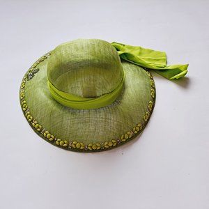 VDP Women's Italian Straw Silk Summer Beach Green Hat